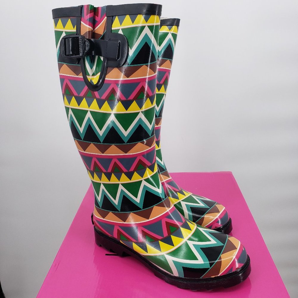 Corkys Chevron Multi Color Rubber Boots Wellies - Picture 3 of 9